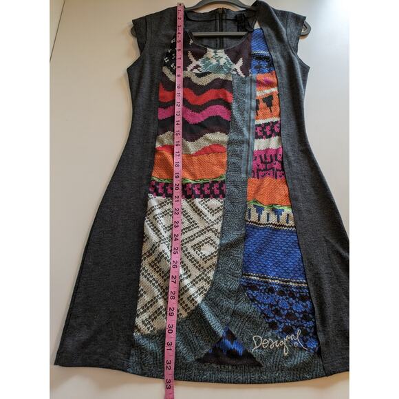 Desigual Dress Printed Knit Sweater Zipper Boho Quirky Colorful Gray Size M - Picture 15 of 15